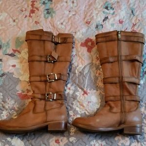 Cognac color genuine leather mid calf boots